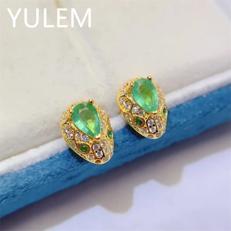 YULEM Smeraldo naturale 4x6mm in argento 925 per donna, da indossare ogni giorno, design a goccia d'acqua, gioielleria raffinata