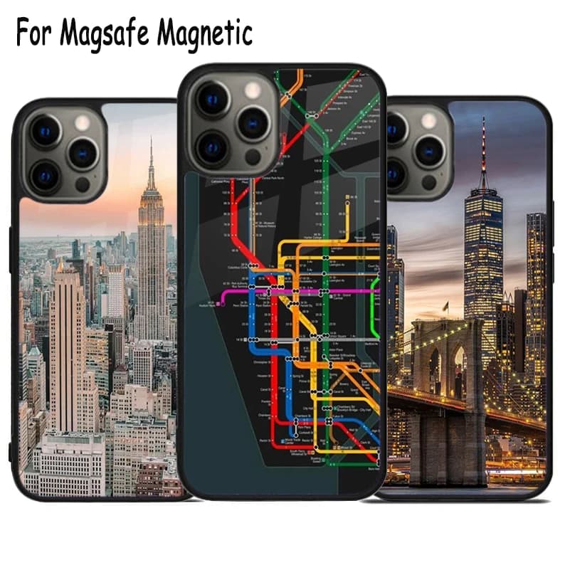 Nuova Custodia Wireless Sweet New York per iPhone 17 Air 15 16 16e 14 13 11 12 Pro Max Plus con Ricarica Magnetica MagSafe e Bumper Integrato