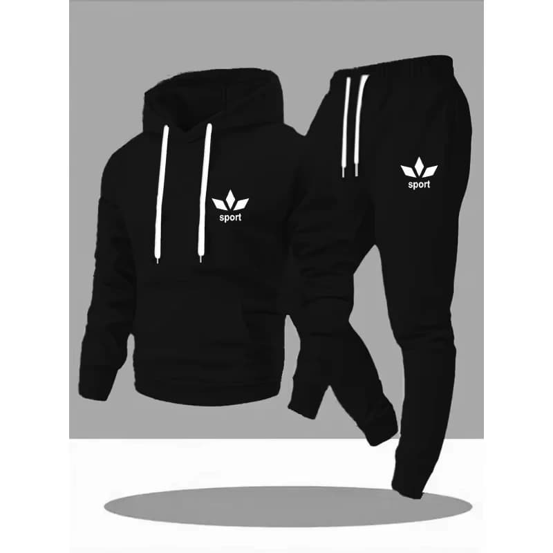 2026 Men's Casual Sports Hoodie Long Pants Set Outdoor Running Jogging Tracksuit Leisure Walking Athletic Suit 2 Piece Clothing