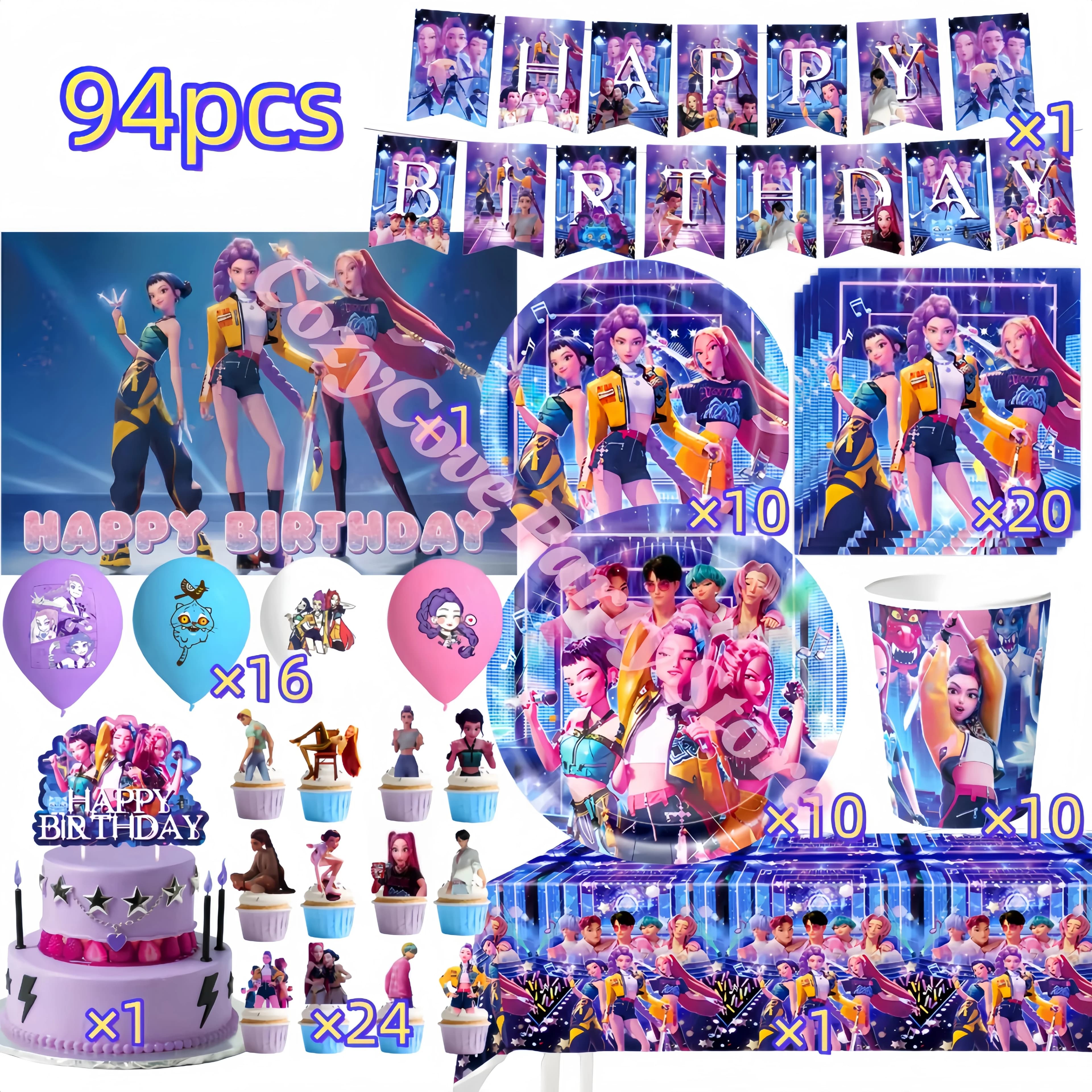 Nuovo Set Decorazioni Compleanno De-Mon Hunter: Piatti, Tazze, Striscione, Palloncini per Ragazze, K-pop, Anime, Forniture per Feste, Photo Booth