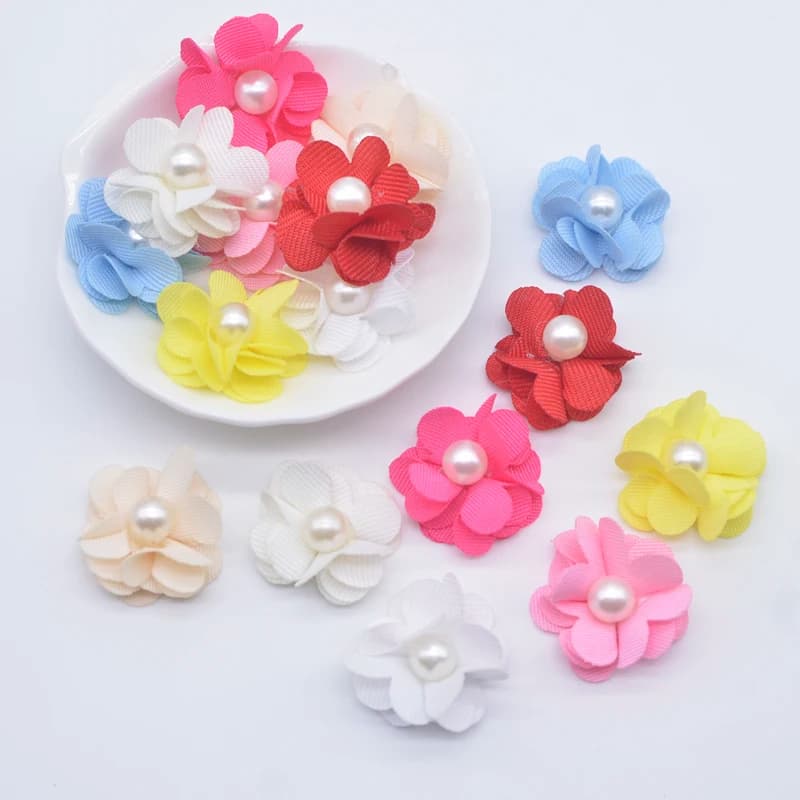 10Pcs 25mm Ribbon Gardenia Flower Applique for DIY Headwear Hair Clips Decor Accessories Clothes Hat Shoes Crafts Sewing Patches