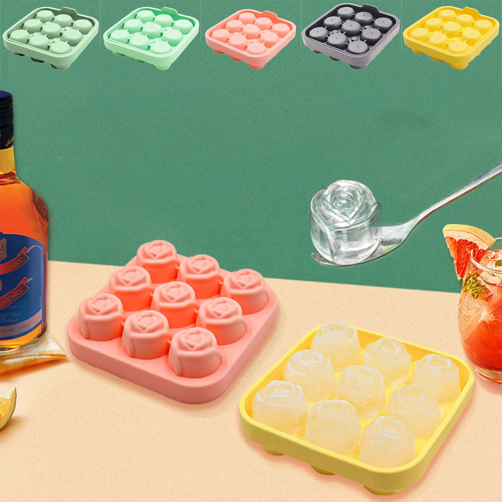Stampo per Cubetti di Ghiaccio a Forma di Rosa in Silicone, Grado Alimentare, Flessibile e Impilabile, per Casa, Bar e Feste