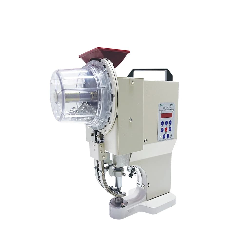 Automatic 12 mm 5.5 mm eyelash punching machine for hanging eyelets, label bags, food bags with 1 year warranty