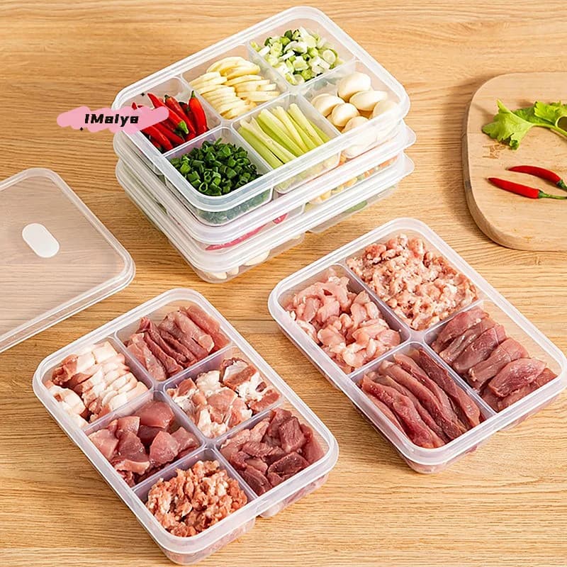 Scatola per la conservazione degli alimenti per frigorifero in plastica trasparente da 4/6 griglie con coperchio Contenitore sigillato per conservazione della freschezza per congelatore Organizzatore da cucina per frut