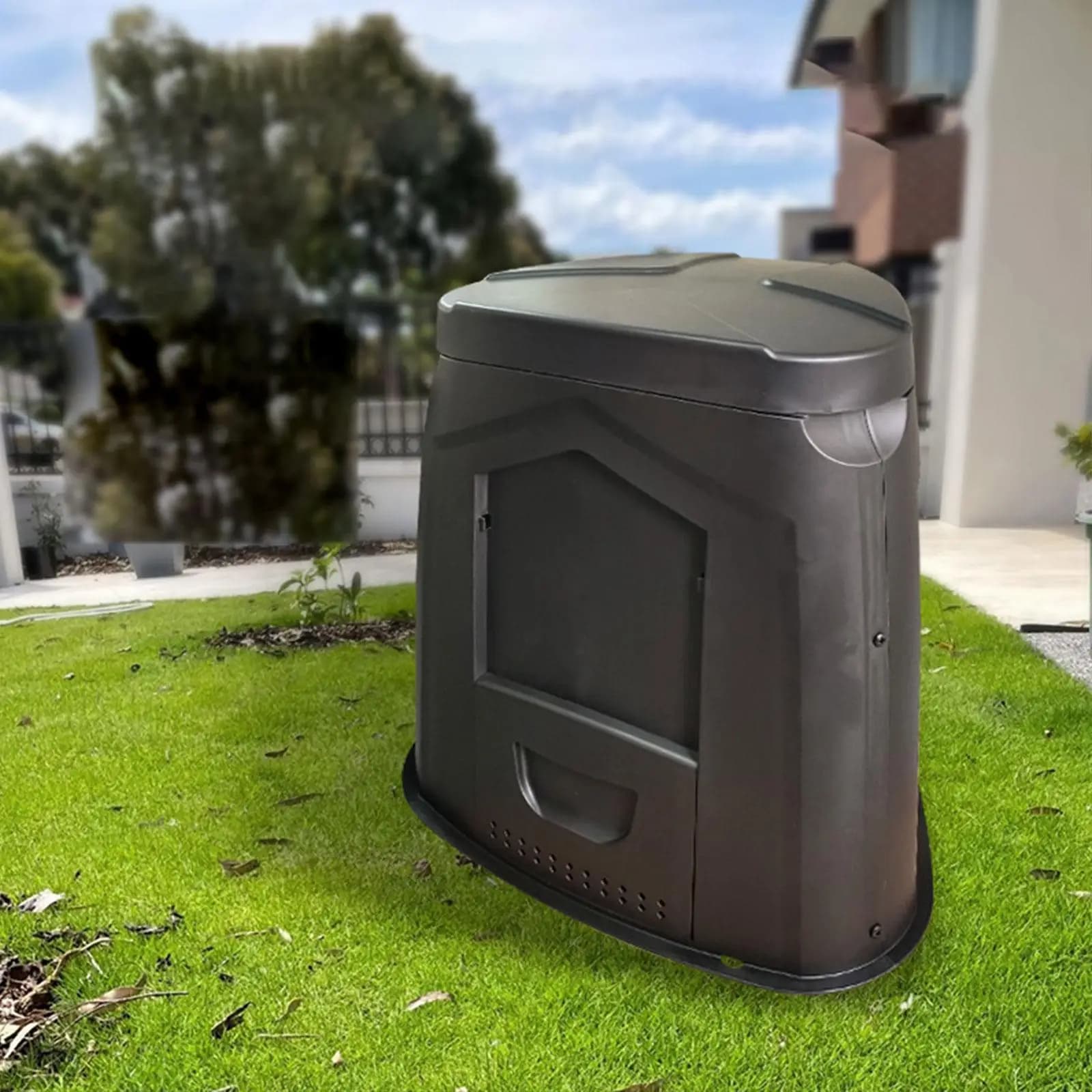 Bidone per compost all'aperto 450L Pratico bidone per rifiuti per alimenti domestici e coperchio per vecchio cortile di fieno, cucina, scarti, patio, interni ed esterni