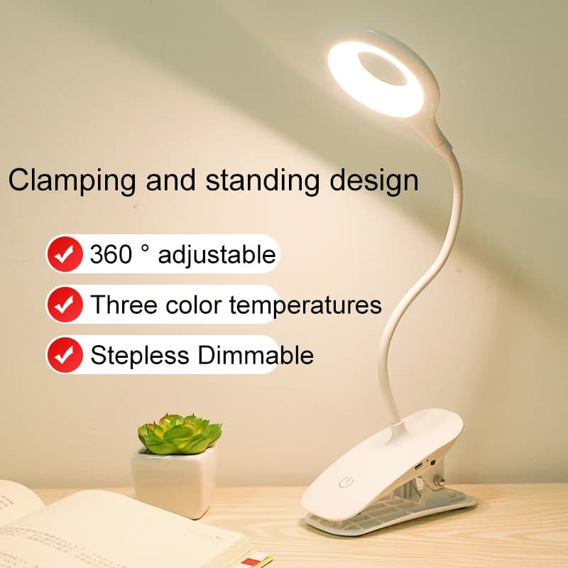 Lampada da scrivania Lampada da lettura con clip Lampada da scrivania ricaricabile portatile Lampada da comodino a parete con clip per dormitorio per lettura in dormitorio