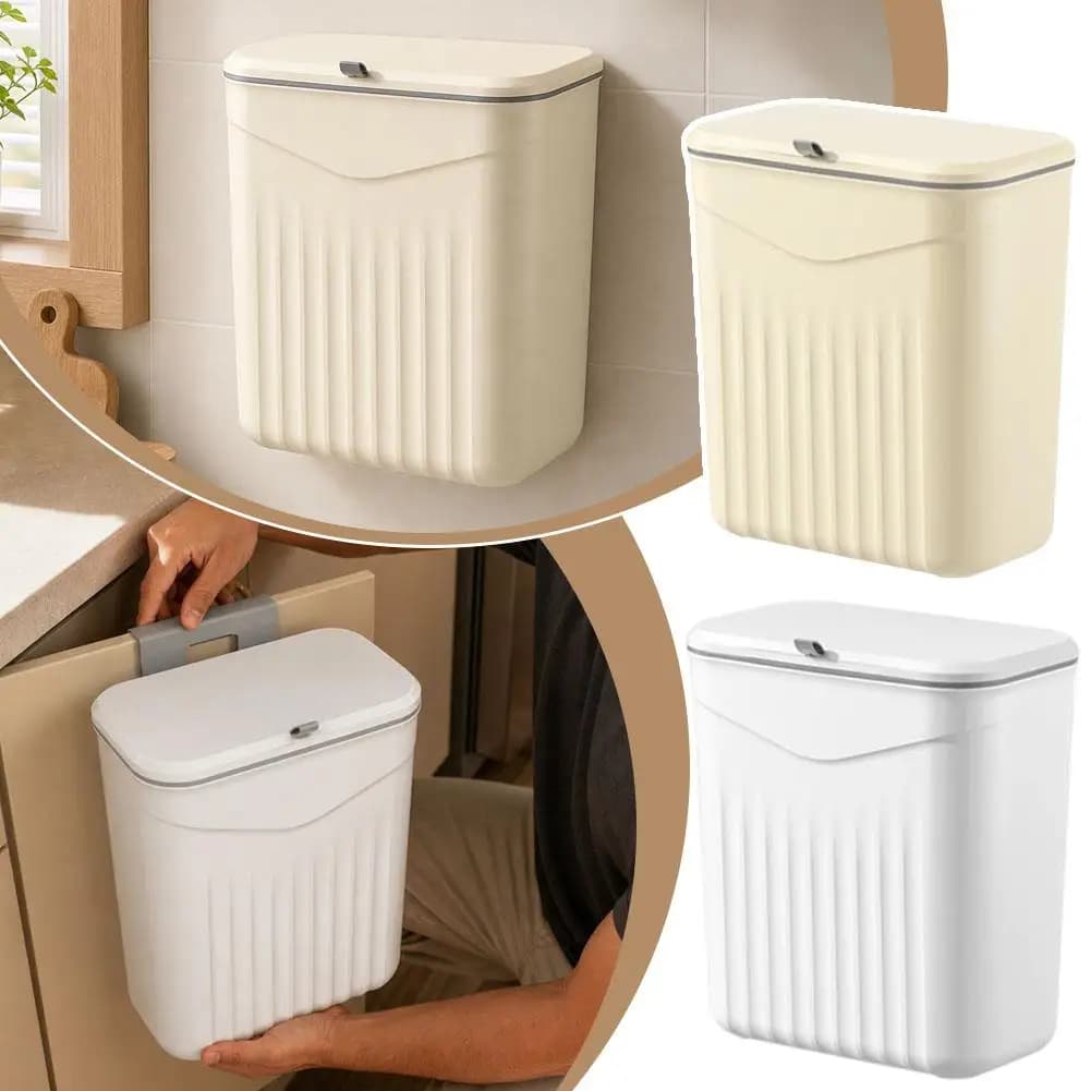 Wall Mounted Kitchen Hanging Trash Can With Lid Plastic Space Saving Cabinet Door Waste Bin For Bathroom Bedroom Organizer