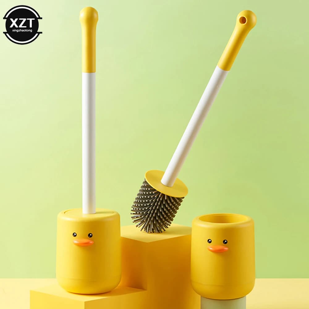NUOVO scopino e supporto per WC in silicone, scarico rapido, pulizia a parete, spazzola per pulizia, set di portaspazzole per WC con spazzola morbida a testa piatta