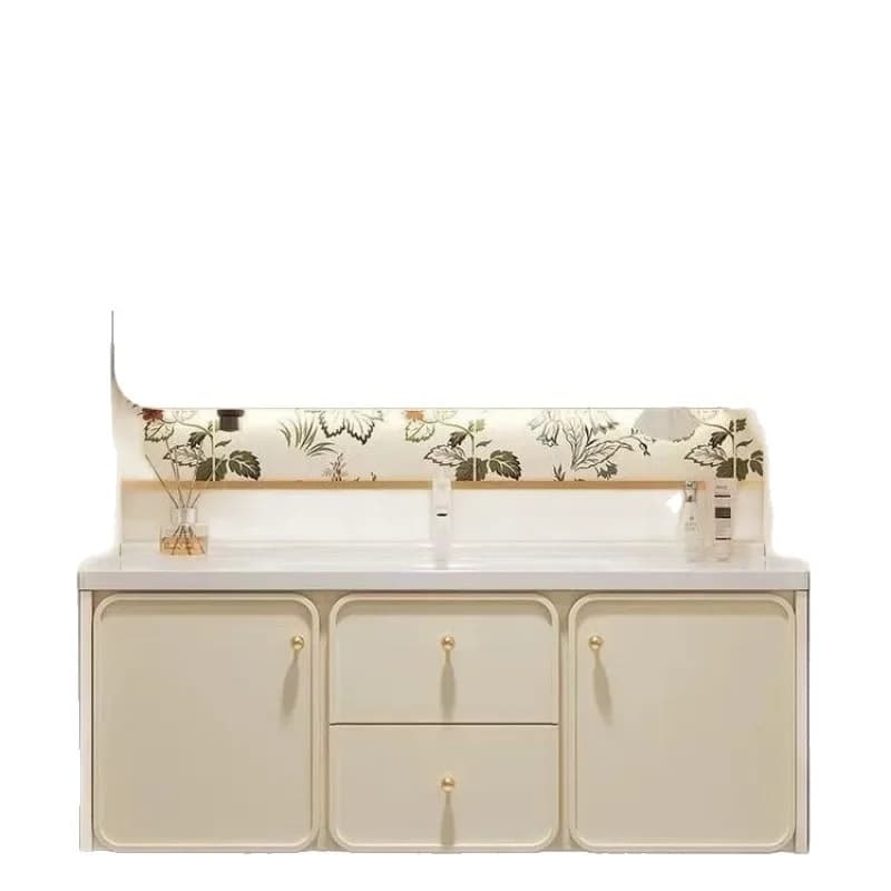 Beauty French Cream Pastoral Mobiletto da bagno Lavabo Specchio con luce ambientale Integrato Beauty Rack Lavaggio in ceramica