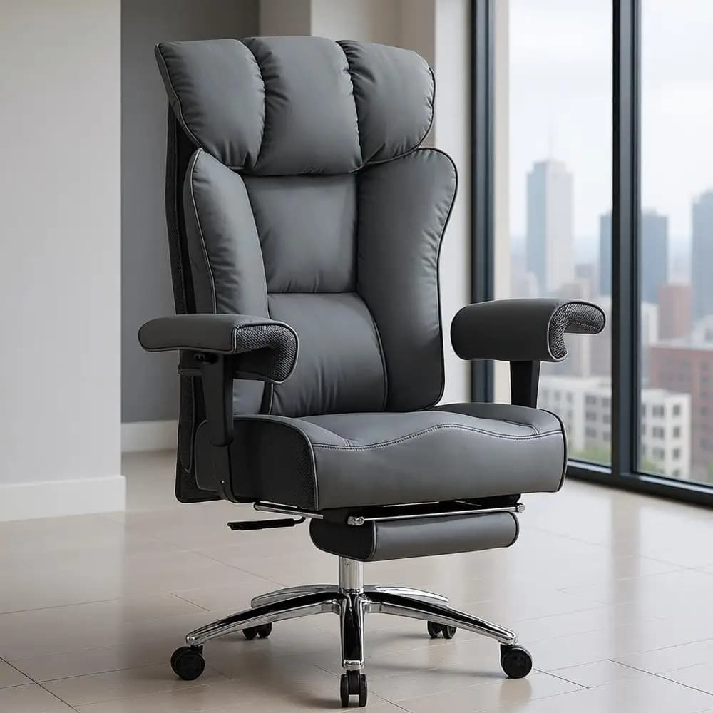 Sedia ergonomica girevole in pelle PU con poggiatesta regolabile e supporto lombare per ufficio domestico o giochi