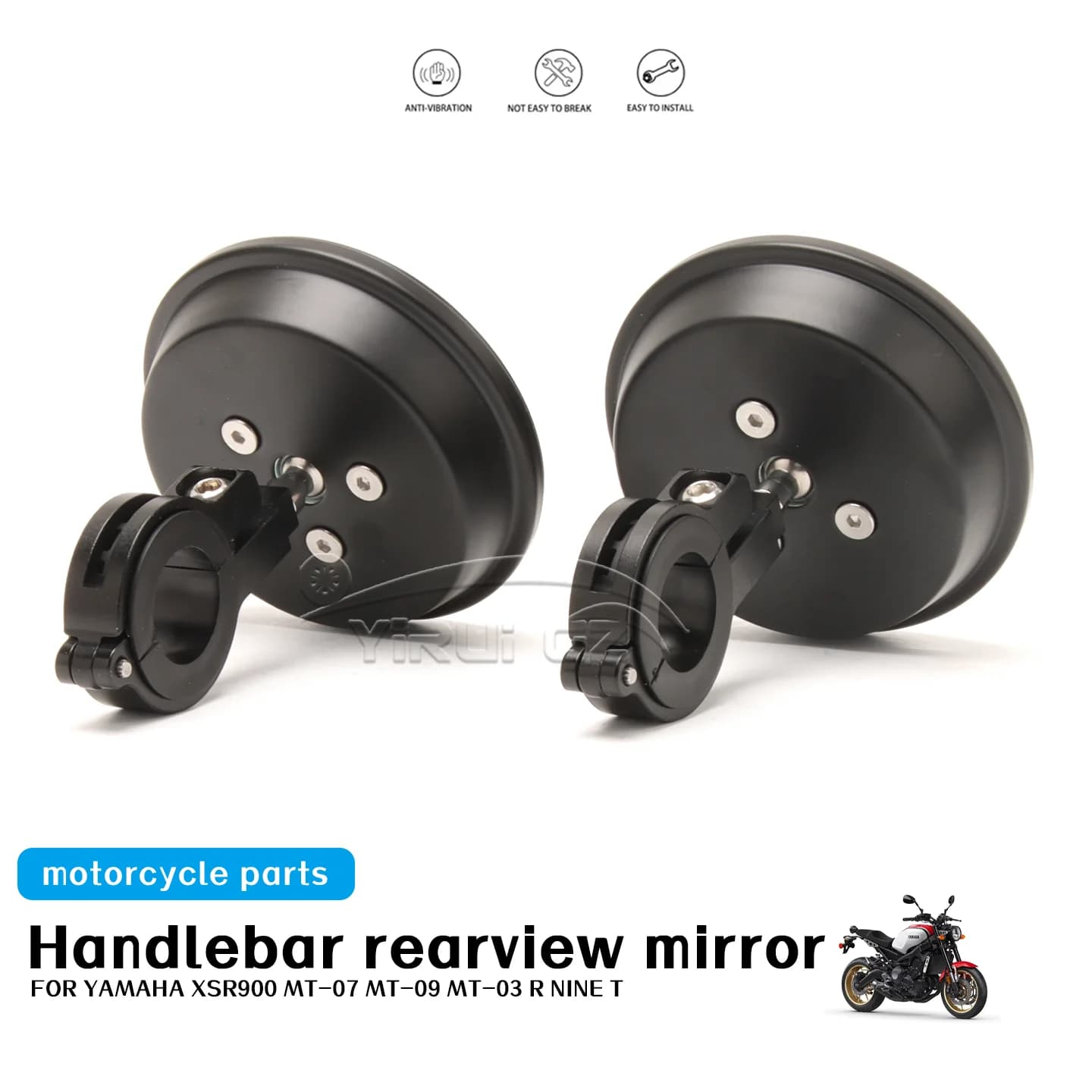 Specchietto Retrovisore Rotondo Regolabile a 360° per Moto Yamaha XSR900 MT-07 MT-09 MT-03 World Raid ° Specchi Grandangolari