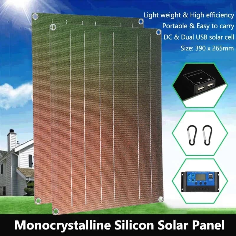 High efficiency single-crystalline silicon portable solar panel, dual USB solar power bank, external charging for camping phone