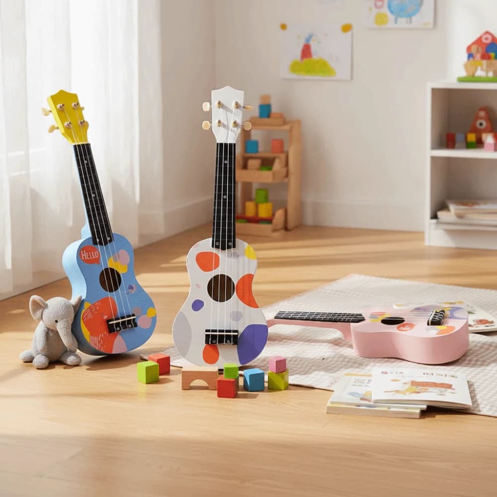 21 Inch Ukulele Full Wooden Barrel Body 4 Strings Beginner Ukulele Beginner Musical Instrument Guitar Novices