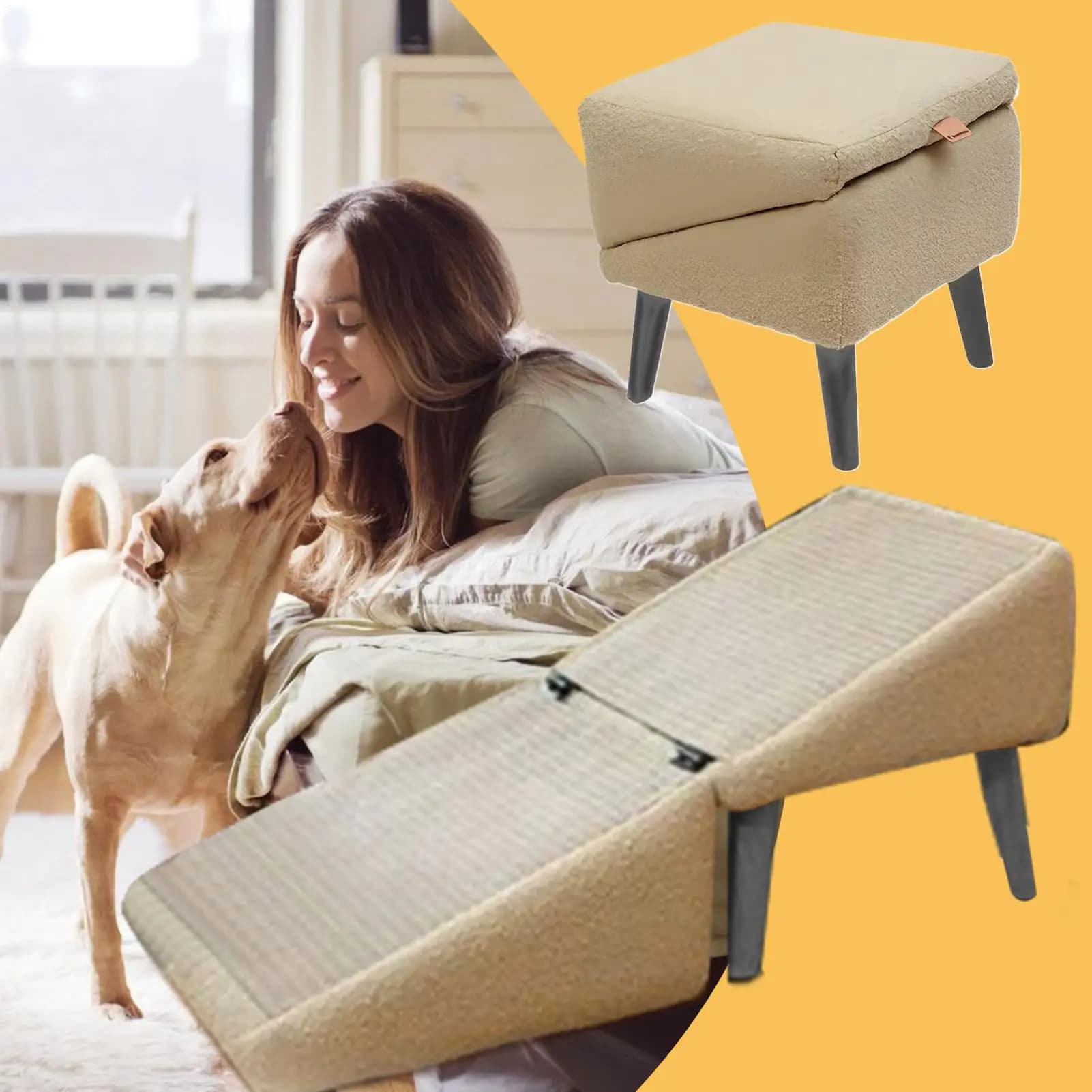 Rampa Pieghevole Multifunzionale per Animali Domestici, Scala Antiscivolo per Cani, Poggiapiedi per Letto e Auto, per Gatti e Cani di Piccola Taglia