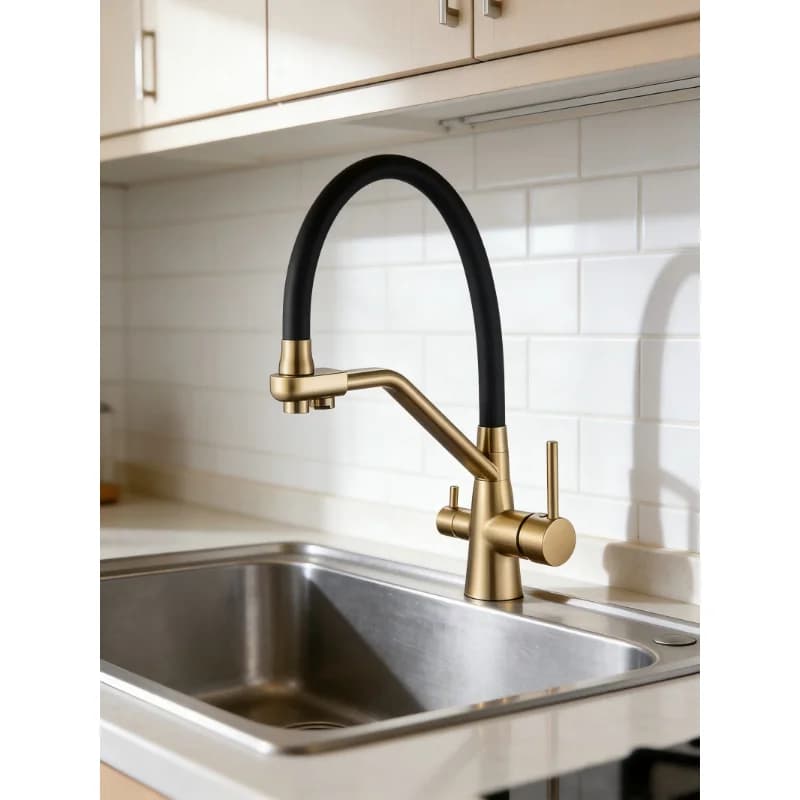 Rubinetto da Cucina Girevole a 360° 3-in-1 con Filtro per Acqua, Miscelatore per Acqua Calda, Fredda e Purificata