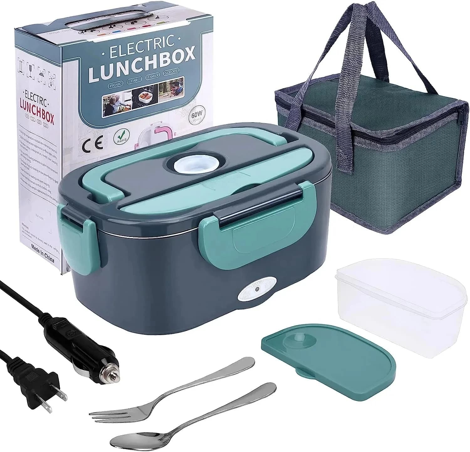 Scaldavivande Elettrico Portatile da 1,5L 60W – Riscaldatore per Alimenti a Prova di Perdite per Auto o Casa, Microonde per Riscaldare il Pranzo per Camionisti