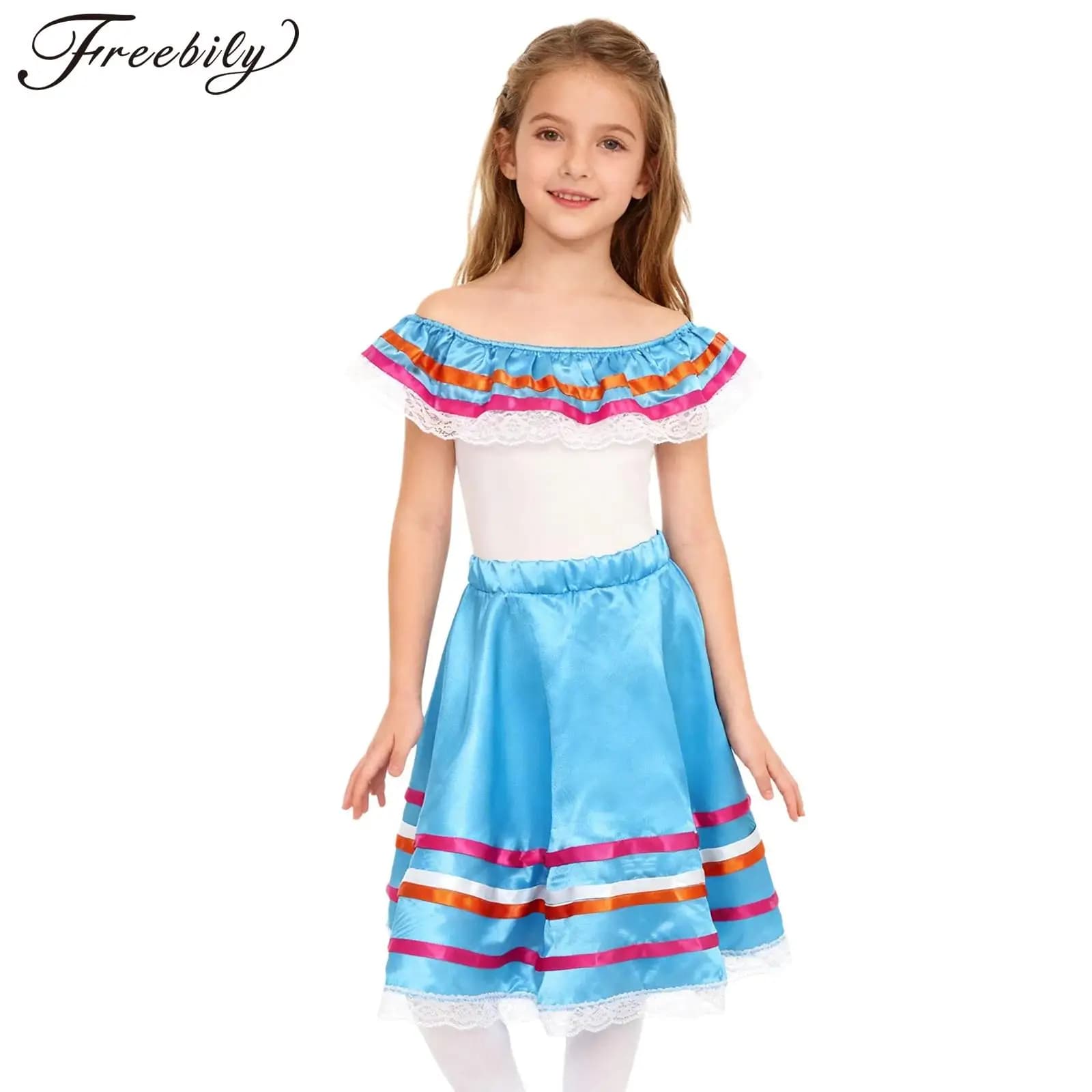 Traditional Mexican costume popular colorful for girls Festival festive Mexico Dance costume Top + skirt Set Carnival party dress