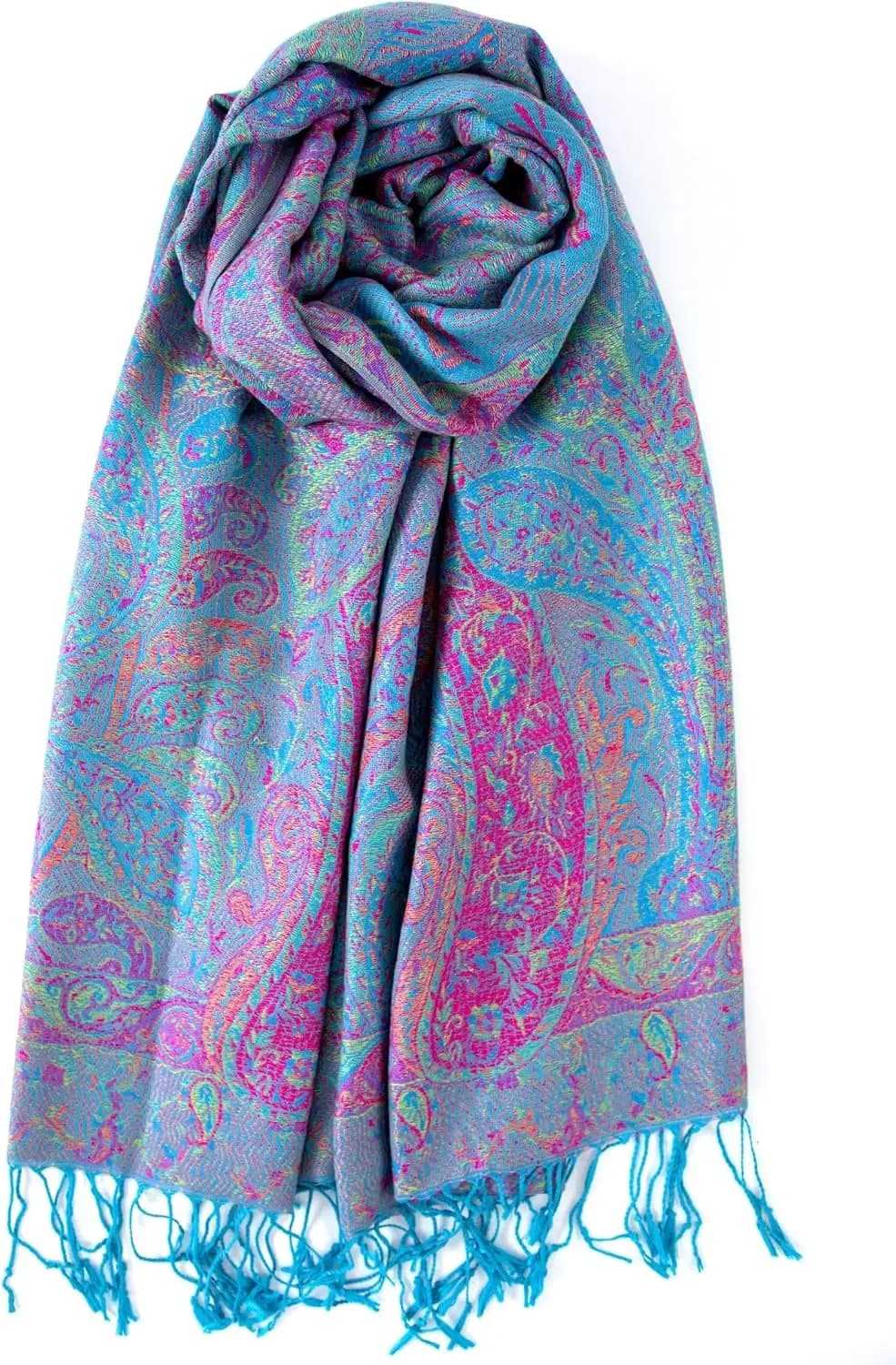 Sciarpa Pashmina Reversibile con Motivo Paisley - Stola Esotica per Abiti da Sera, Festival, Tutte le Stagioni