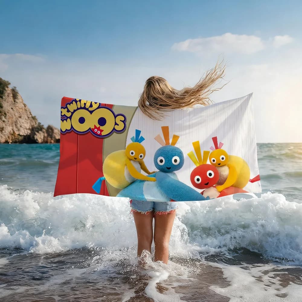 Divertenti asciugamani da spiaggia grandi e morbidi con colori carini dei cartoni animati T-Twirlywoos, ad asciugatura rapida, per doccia, sauna, viaggi, spa, palestra.