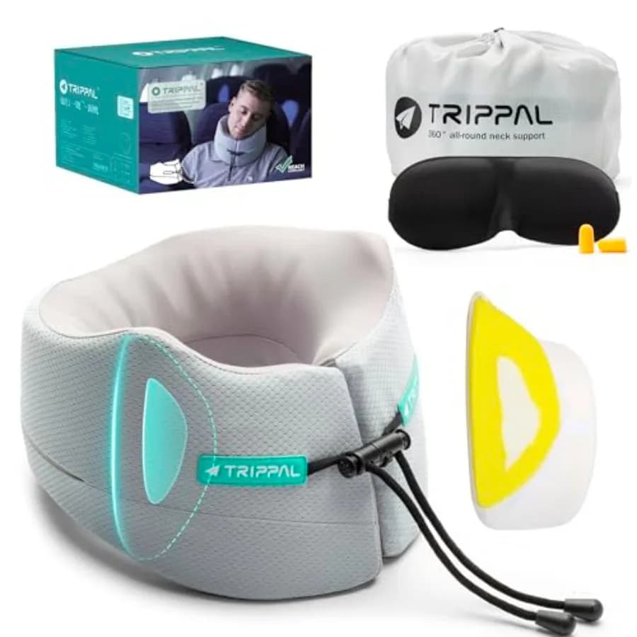 Cuscino da Viaggio per Dormire in Aereo: 360 ° Supporto per Collo e Mascella con Schienale Piatto per Chi Dorme in Posizione Verticale durante Voli a Lunga Distanza - Dual-Den
