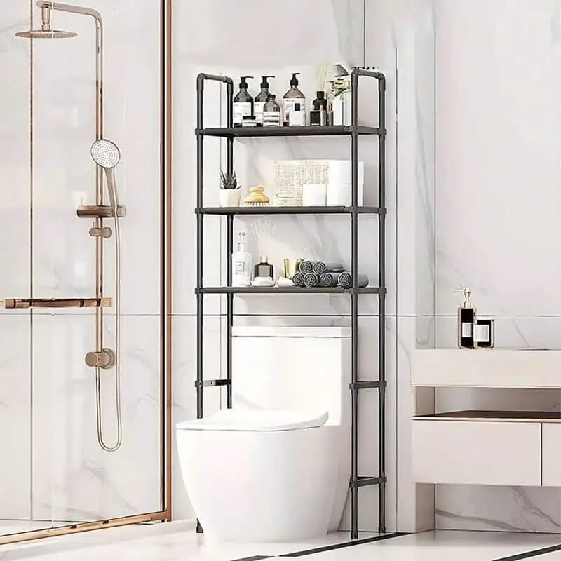 Bathroom Toilet Storage Rack Multi Layer Metal Shelf with Toilet Paper Holder for Balcony Washing Machine Organizer