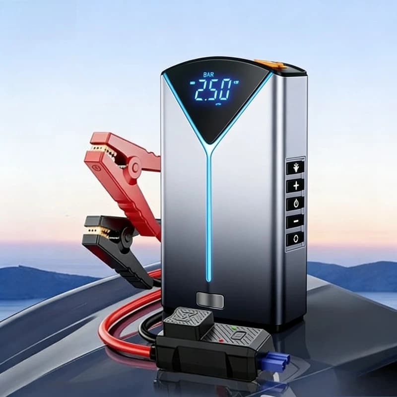 Avviatore di Emergenza per Auto 12V da 10000 mAh con Compressore d'Aria, Luce LED e Powerbank