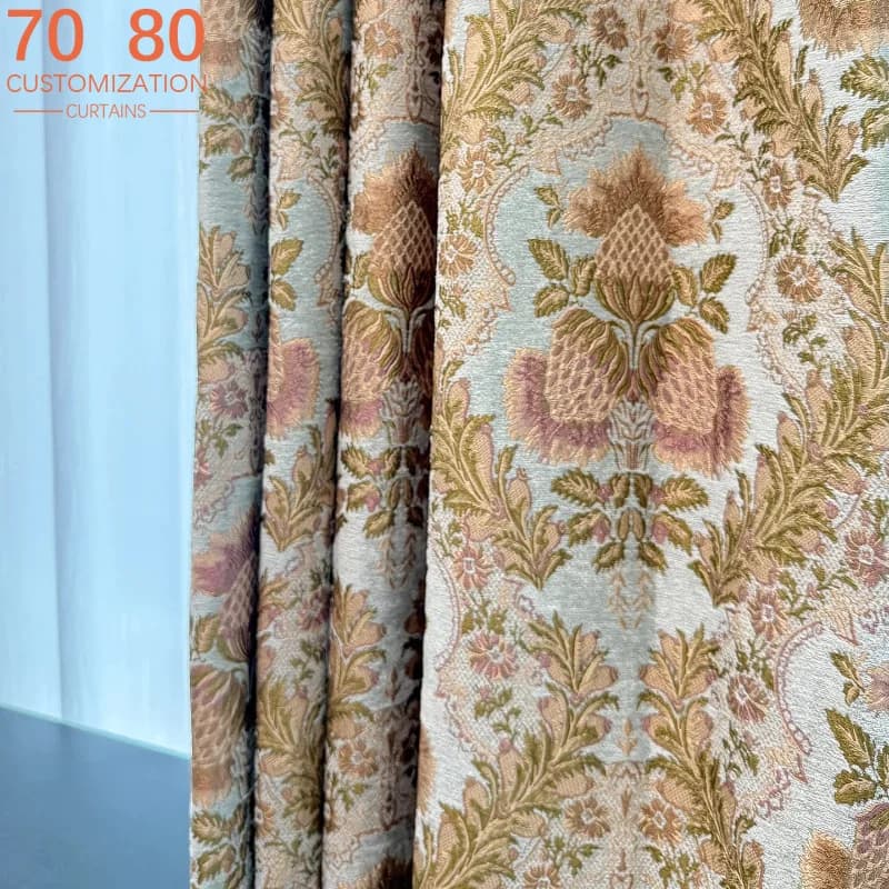 Luxury American Thistle Embossed Chenille Blackout Curtains for Living Room Bedroom French Window Partition Curtain Customized