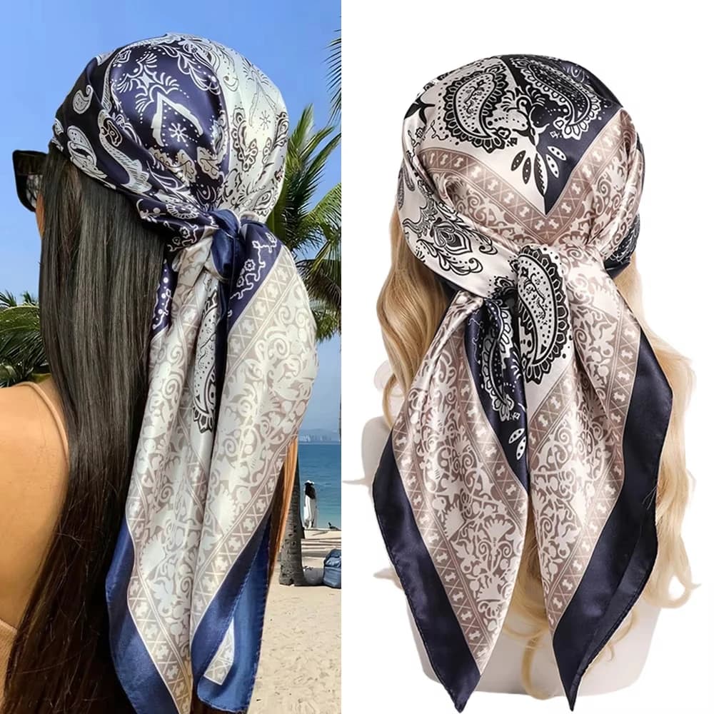 90*90 CM Classico Paisley Stampa Sciarpa quadrata Morbido raso Bandana Vintage Antivento Avvolgere la testa Scialle casual Asciugamano da spiaggia da viaggio