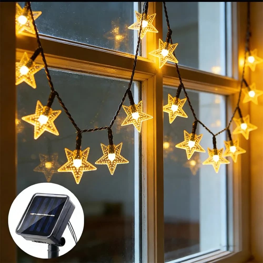 Luci a Stringa LED Solari da Esterno, Luci a Forma di Stella, Ghirlande Luminose, Luci Fatate per Feste, Casa, Matrimoni, Giardino, Decorazioni Natalizie