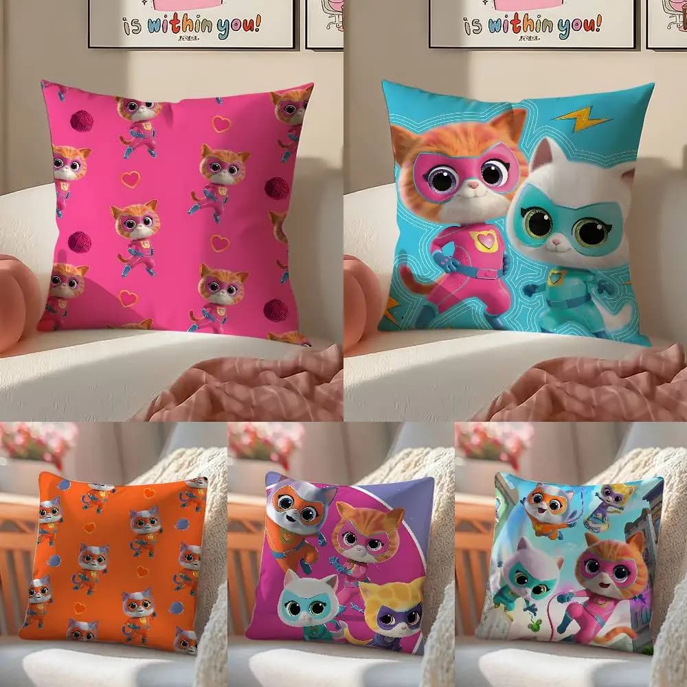 Simpatico cartone animato S-super-Kitties Federa anti-polvere Federa per cuscino setosa con cerniera invisibile
