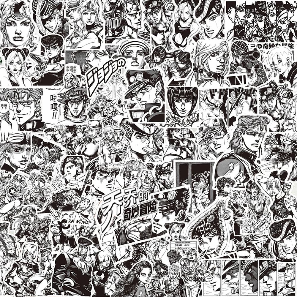 10/30/77 Pezzi Adesivi Anime JoJo Bizarre Adventure Bianco e Nero, Sticker Cartoon Kujo Jotaro per Diario, Valigie, Casco, Telefono, Decalcomanie Cool
