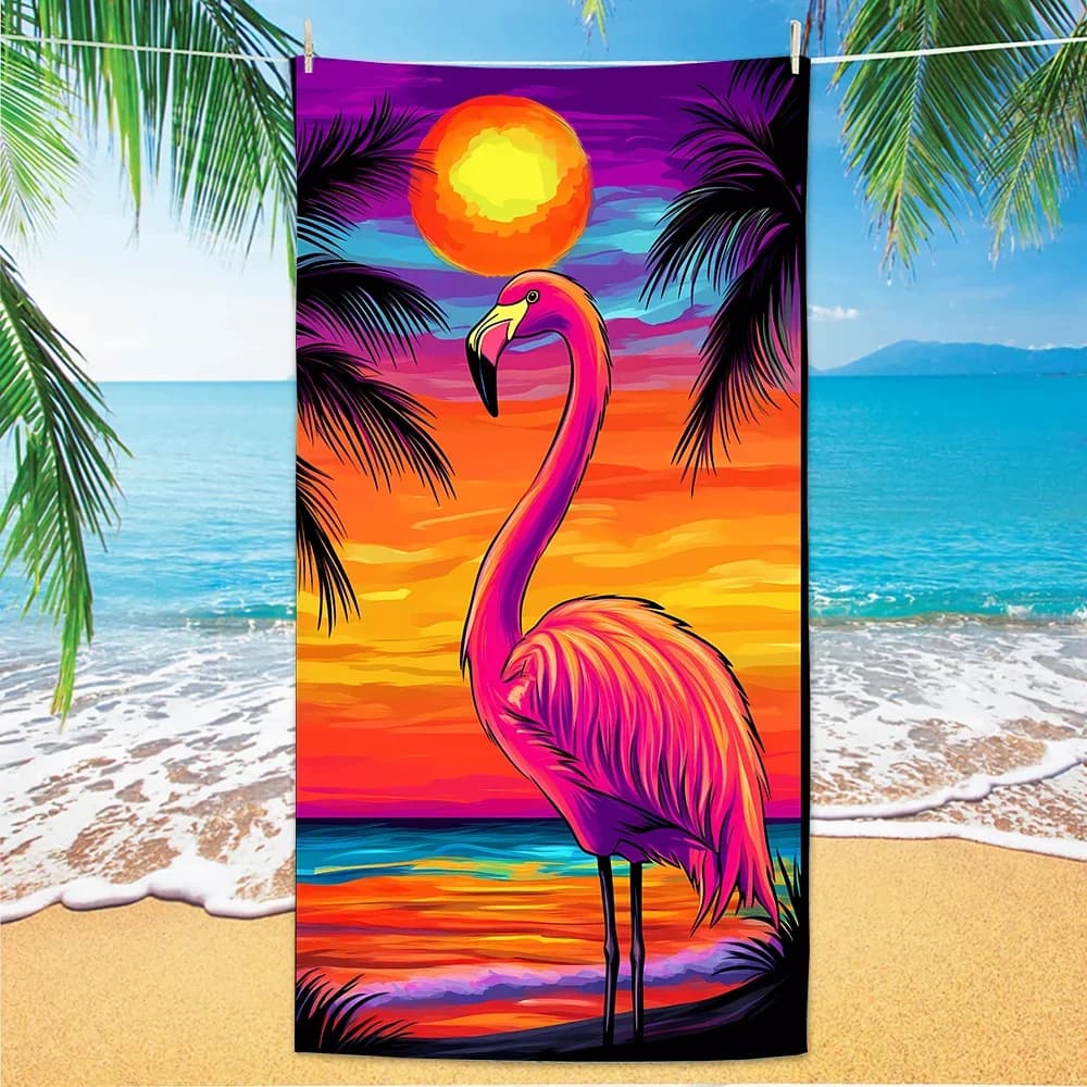 Asciugamano da spiaggia Flamingo, stampa digitale sottile in microfibra antisabbia ad asciugatura rapida leggero per nuotare, yoga, viaggi, palestra, regalo