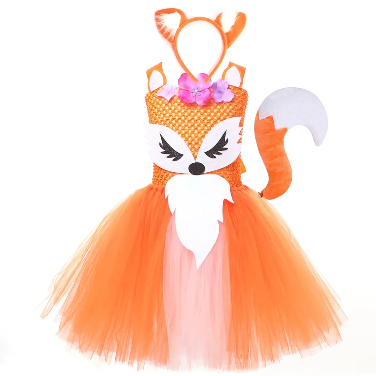 THEEPER Halloween Fox Costume Tutu Dress, Woodland Animal Cosplay Outfit for Halloween Purim Party, 2-10Y Cosplay Tutu Dress