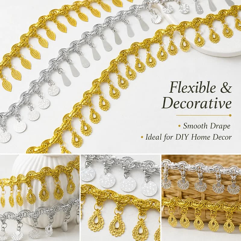 4/9Yards 3-5.5cm Sequin Tassel Fringe Lace Trim Gold Silver Ribbon for Party Dance Dress Curtain Garment Sewing Decoration DIY