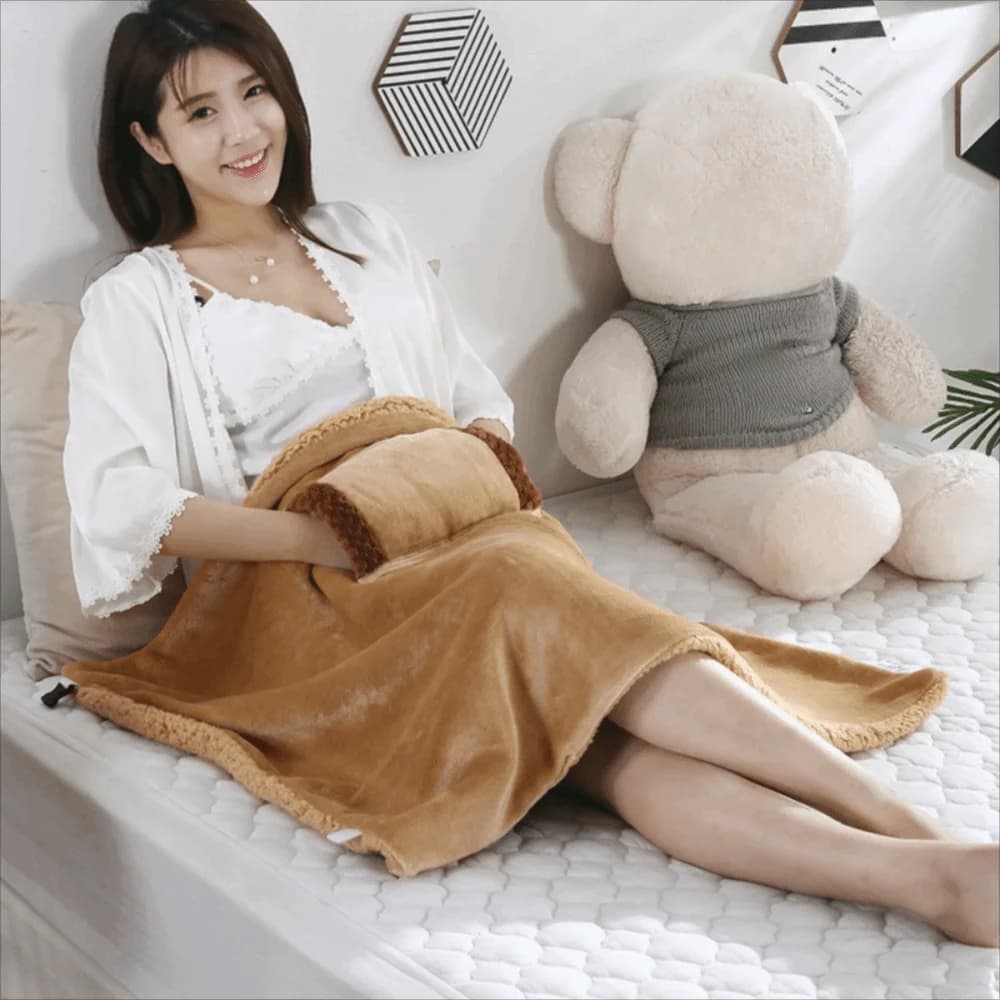 USB Charging Electric Heating Blankets with Hand Warmer Pocket Thickened Electric Blanket Plush Flannel Winter Warming Blanket