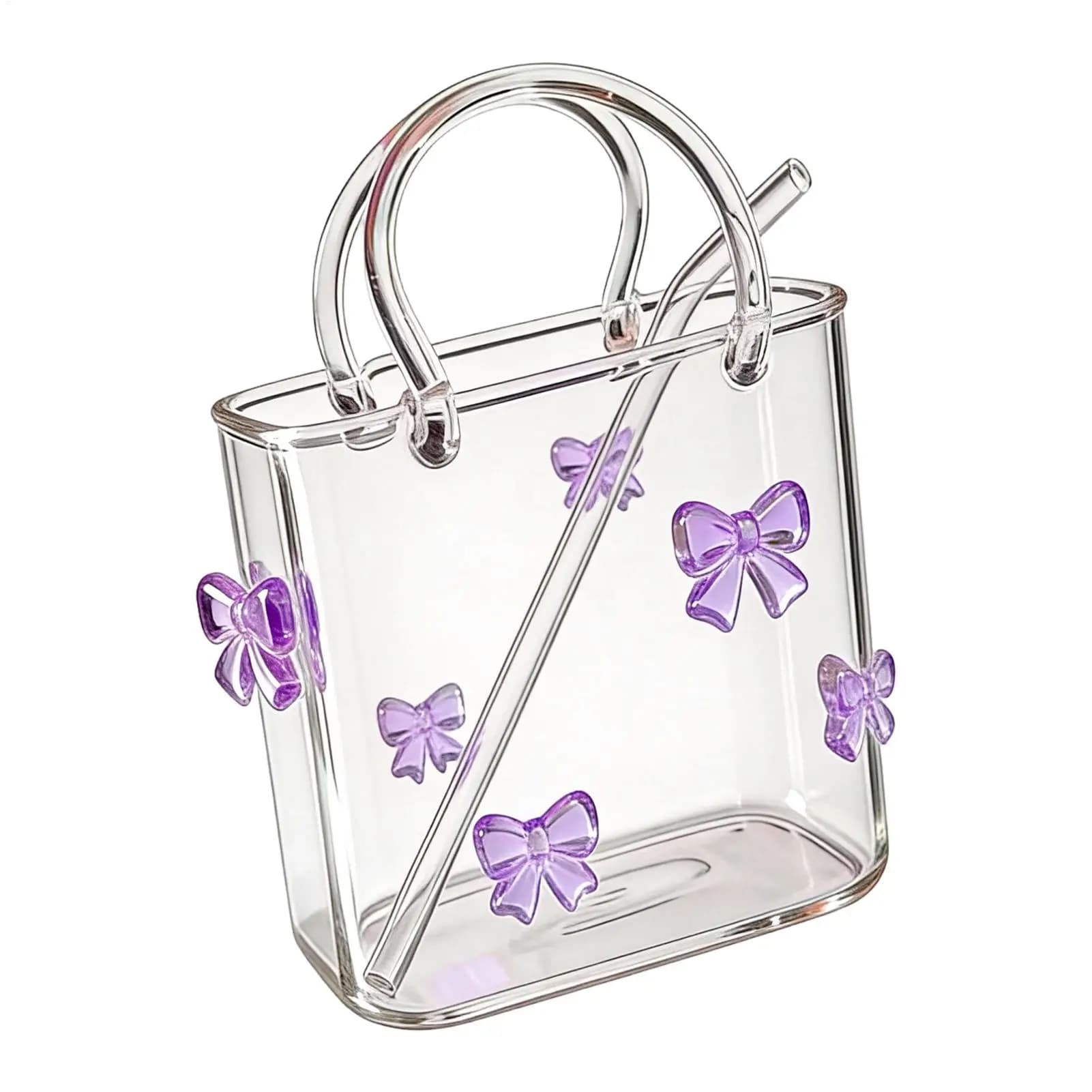 Purse Drinking Glass Decorative Cute Cup Wine Glasses with Straw for Beverage Juice Cocktail Flowers Room Centerpieces Wedding