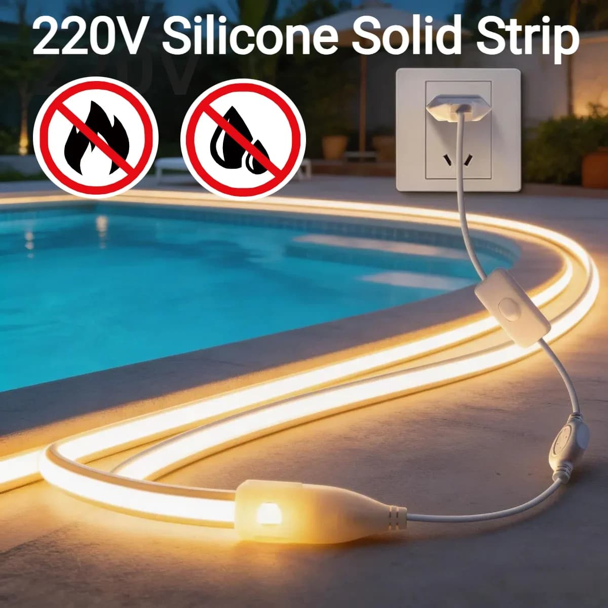 Striscia LED COB Neon Impermeabile da Esterno 1-30M, 220V EU, Tubo in Silicone Puro Resistente al Calore per Villa e Piscina