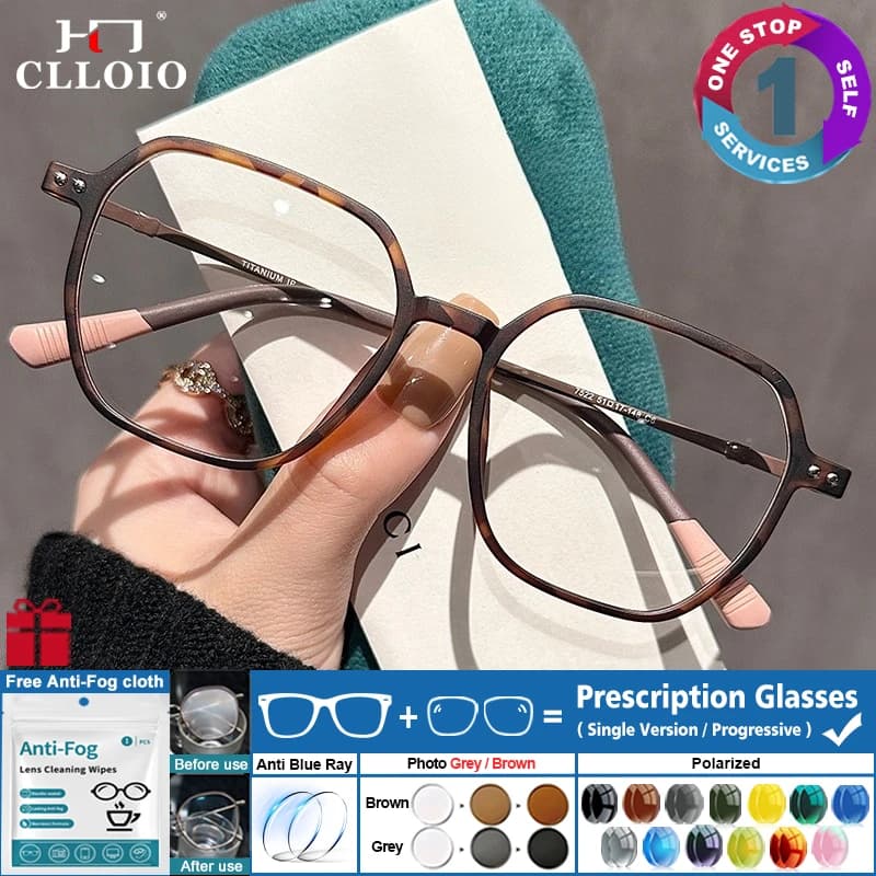 CLLOIO Occhiali da vista alla moda da donna Occhiali da lettura fotocromatici Occhiali poligonali Anti luce blu Occhiali miopia dolce e fresco