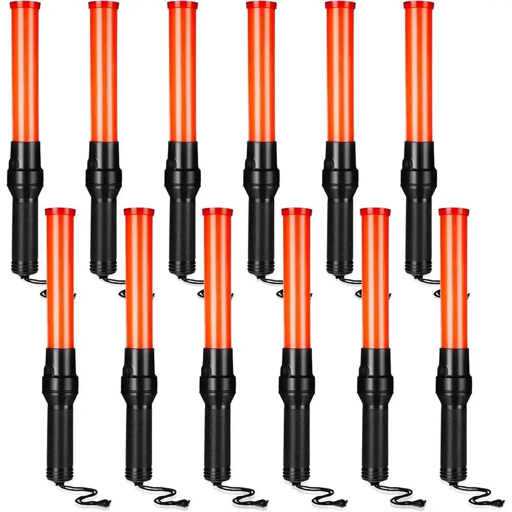 TOODOO Set di 12 Bacchette Segnaletiche di Sicurezza, Bastoni Luminosi Multifunzione LED con 2 Cinghie di Fissaggio, Cinturino da Polso