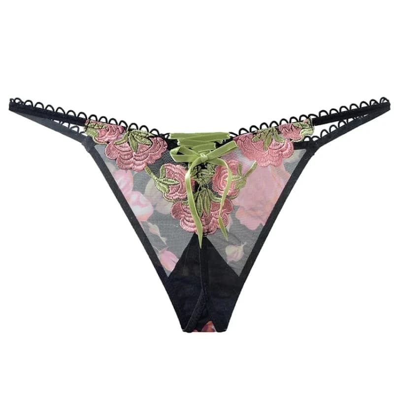 Perizoma in pizzo ricamato di lusso Cinghie incrociate Intimo da donna T-pantaloni in rete trasparente Cintura sottile elastica Lady G-String Tanga