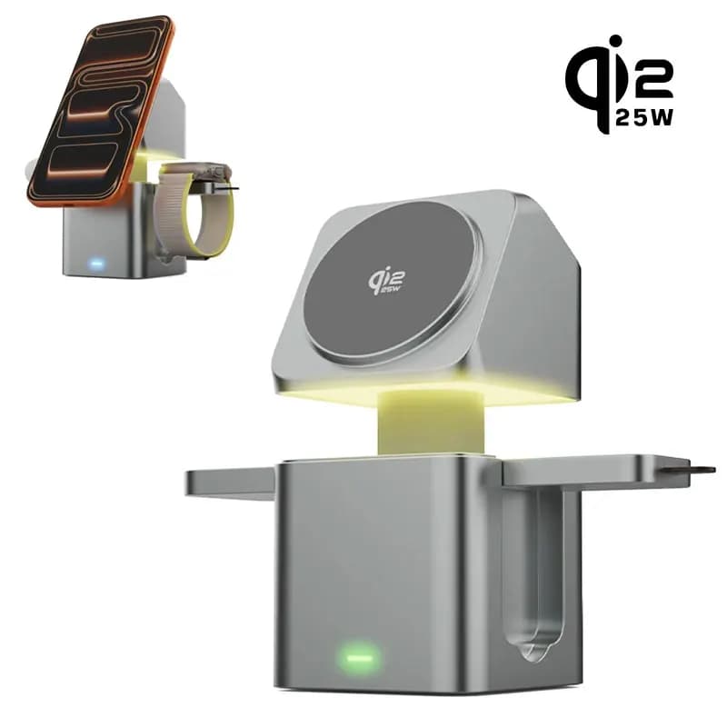 3 in 1 Magnetic QI2.2 25W Wireless Charger Touch Lift & Light Control for iPhone 17~12 Pro Max Apple Watch Airpods Fast Charging