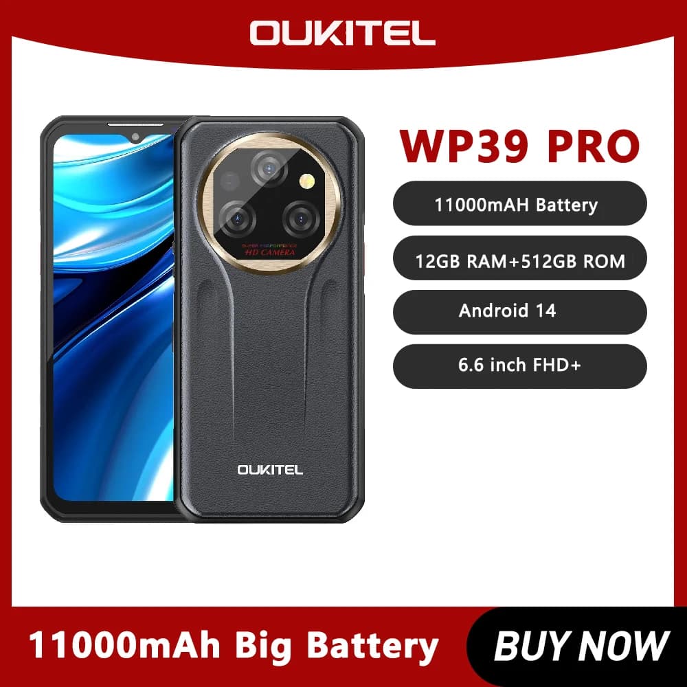 Oukitel WP39 PRO Smartphone robusto Android 14,11000mAh, Dimensity 6300+ 5G,12GB+512GB, schermo 6.6"2.4K, fotocamera 64MP, NFC, telefono cellulare