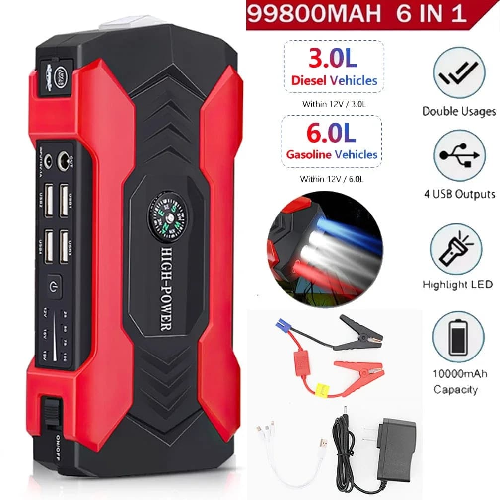 Avviatore di emergenza per auto Caricabatteria 28000 Booster di emergenza per avviamento di veicoli a benzina e diesel da 12 V