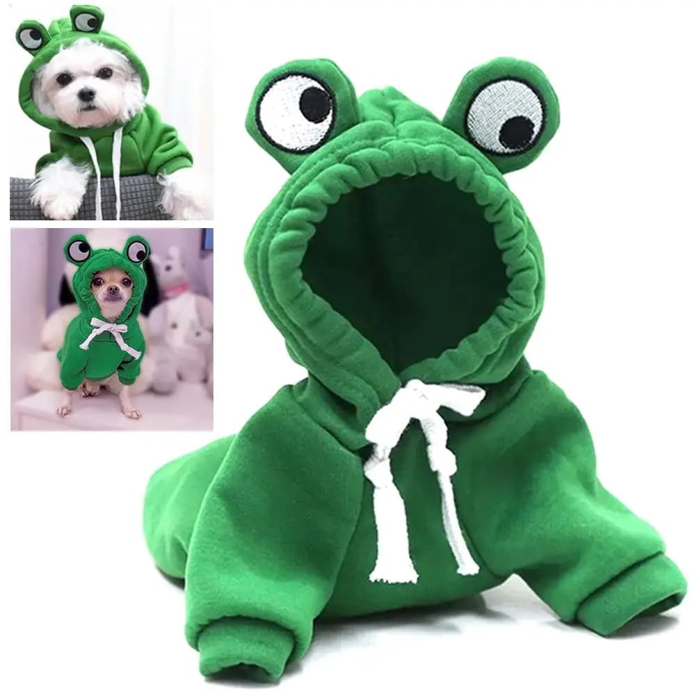 Felpe con cappuccio a forma di rana per cani Cappotti per gatti per cani da compagnia Costume cosplay caldo invernale Vestiti per animali Felpa con cappuccio adatta per cani S/M/L