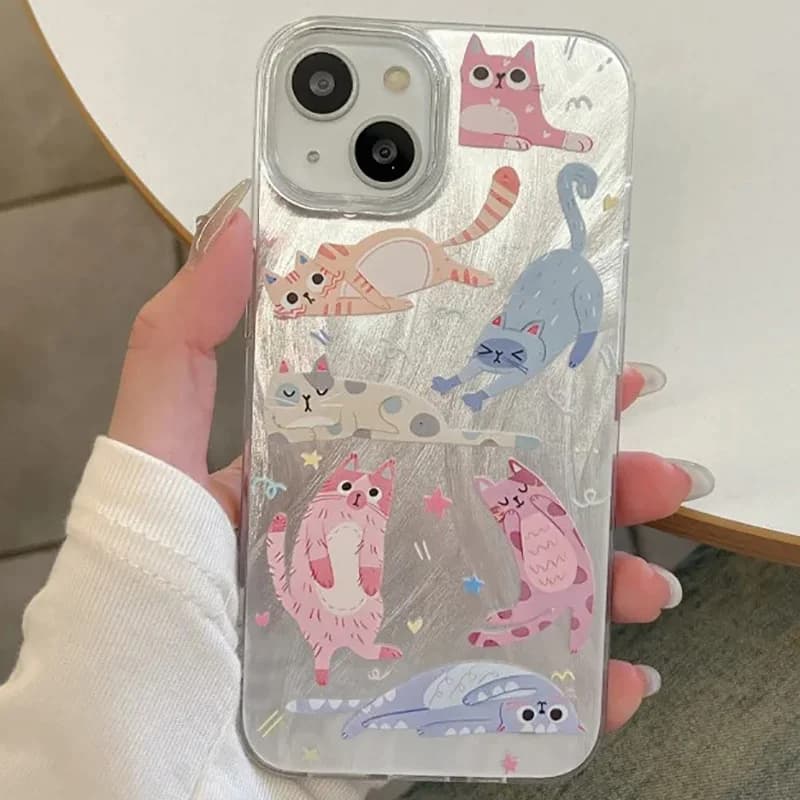 Silicone phone case with cute kitten graphics for iPhone 16 17 15 14 13 12 11 Pro Max 17 Air 16 7or8 Plus SE2 Hard shockproof cover