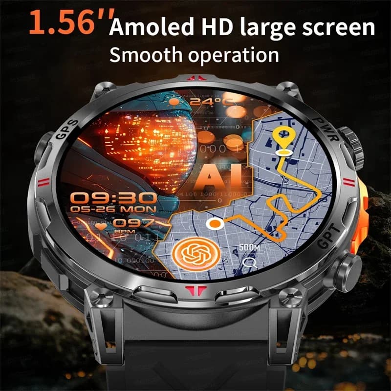 Smart Watch GPS Fitness Tracking Bussola 3ATM 650Mah Chiamata 100+ Orologi sportivi AI GPT 1.56 "AMOLED Smartwatch per Xiaomi Huawei