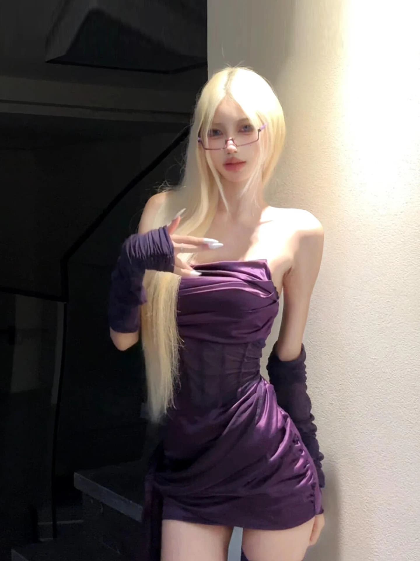 XZY Sexy plus Size Purple Me Splice Tube Skirt Women's ort Wrap around Bal Pleated Bodycon Dr Casual Wear Polyest...