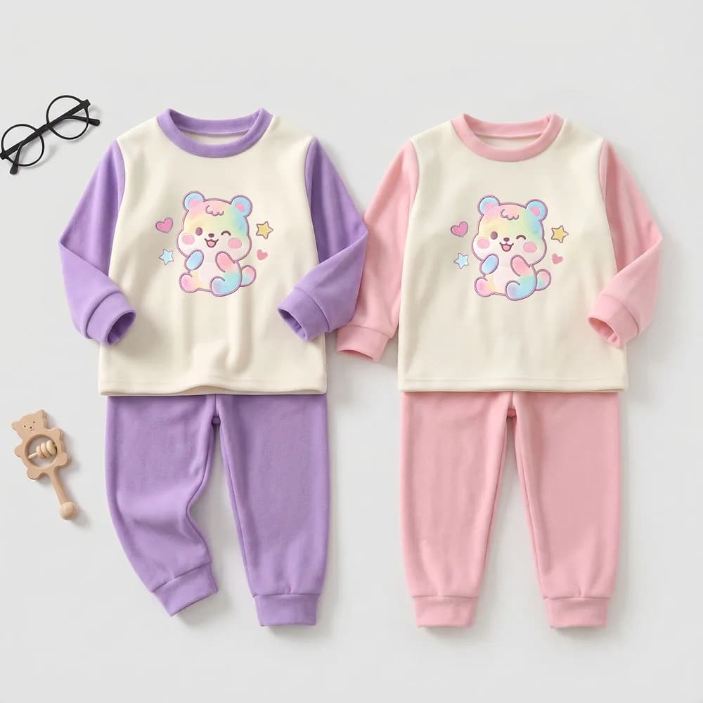 2026 Autumn and Winter Boys and Girls Soft Comfortable Sleepwears Kids Velet Fleece Warm Pajamas Child Long Sleeve Home Clothes