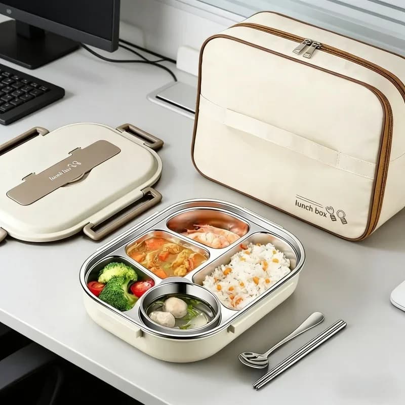 Contenitore per Alimenti Portatile Isolato e Sigillato, Scatola Pranzo in Acciaio Inox, Riscaldabile in Microonde, per Studenti, Lavoratori d'Ufficio e Casa