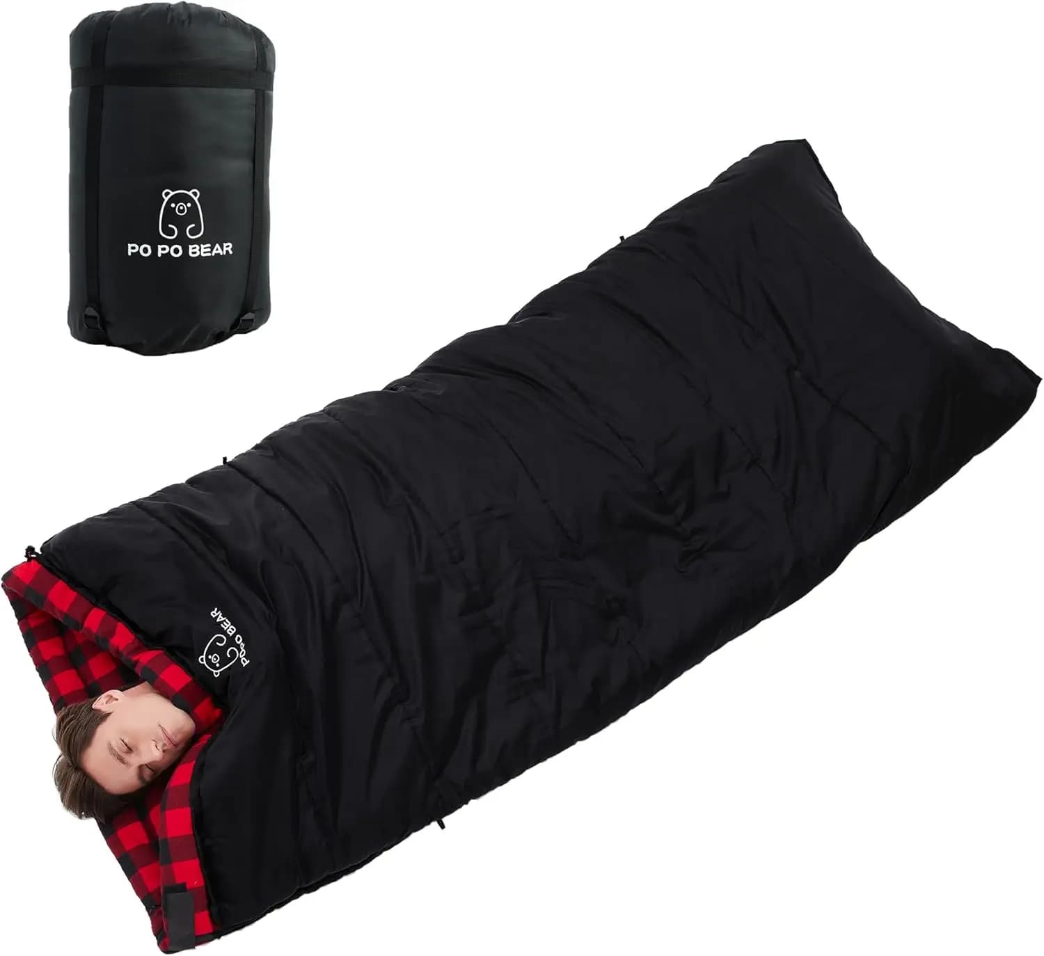 Sacco a Pelo in Flanella di Cotone per Adulti di Taglia Grande, Design Due-in-Uno con Sacca di Compressione